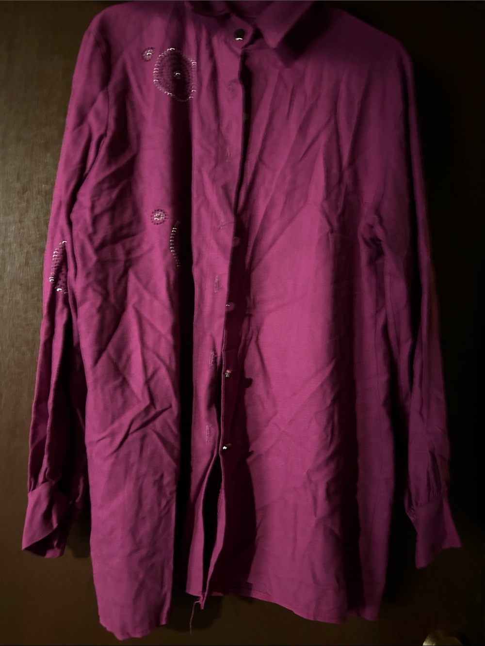 Magenta Button-Up Shirt with Embellished Details